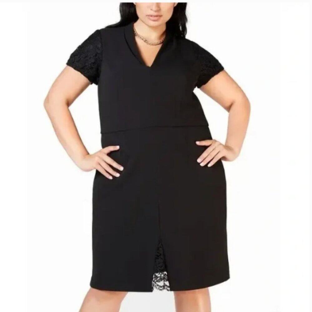 Betsey Johnson Women's Lace Sleeve Shift Dress Black Size 18W